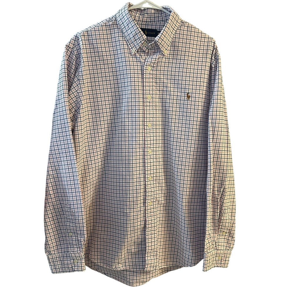 Ralph Lauren White and Navy Grid Button-Down Shirt